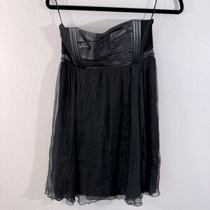 MAJE Elegant Black Faux Leather Strapless Dress